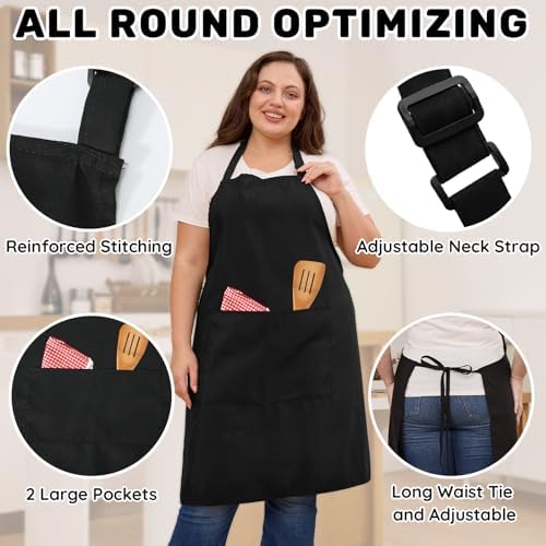 FunChaos 2 Pcs Plus Size Apron, Chef Apron, Unisex Aprons with 2 Pockets for Cooking, Work, Professional Aprons (Larger Size)