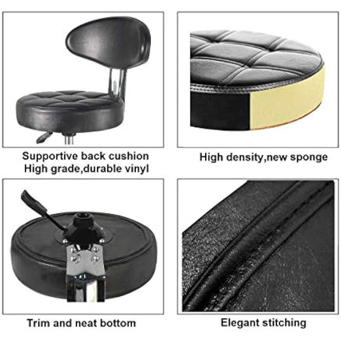 Kaleurrier Rolling Stool Chair with Smooth-rolling Dual-wheel casters,Comfortable Cushioned Backrest, Swivel Seat, Heavy Duty Hydraulic Height Adjustable,Sturdy and Durable