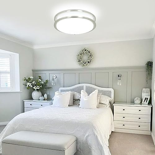 DINGLILIGHTING 30W LED Ceiling Light Fixture, 13 in Flush Mount Ceiling Lights, Brushed Nickel Round Lamp for Living Room, Bedroom, Kitchen, Hallway,3000-6000K 5 Color Adjustable, Super Bright