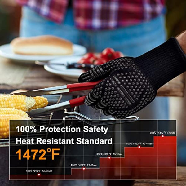 Flintronic Grill Gloves Heat Resistant Fire Resistant Oven Gloves Hand Protection Grill Gloves, 1472°F/800°C Heat Resistant Oven Gloves for Grill, Oven, Cooking, Soldering (Black)