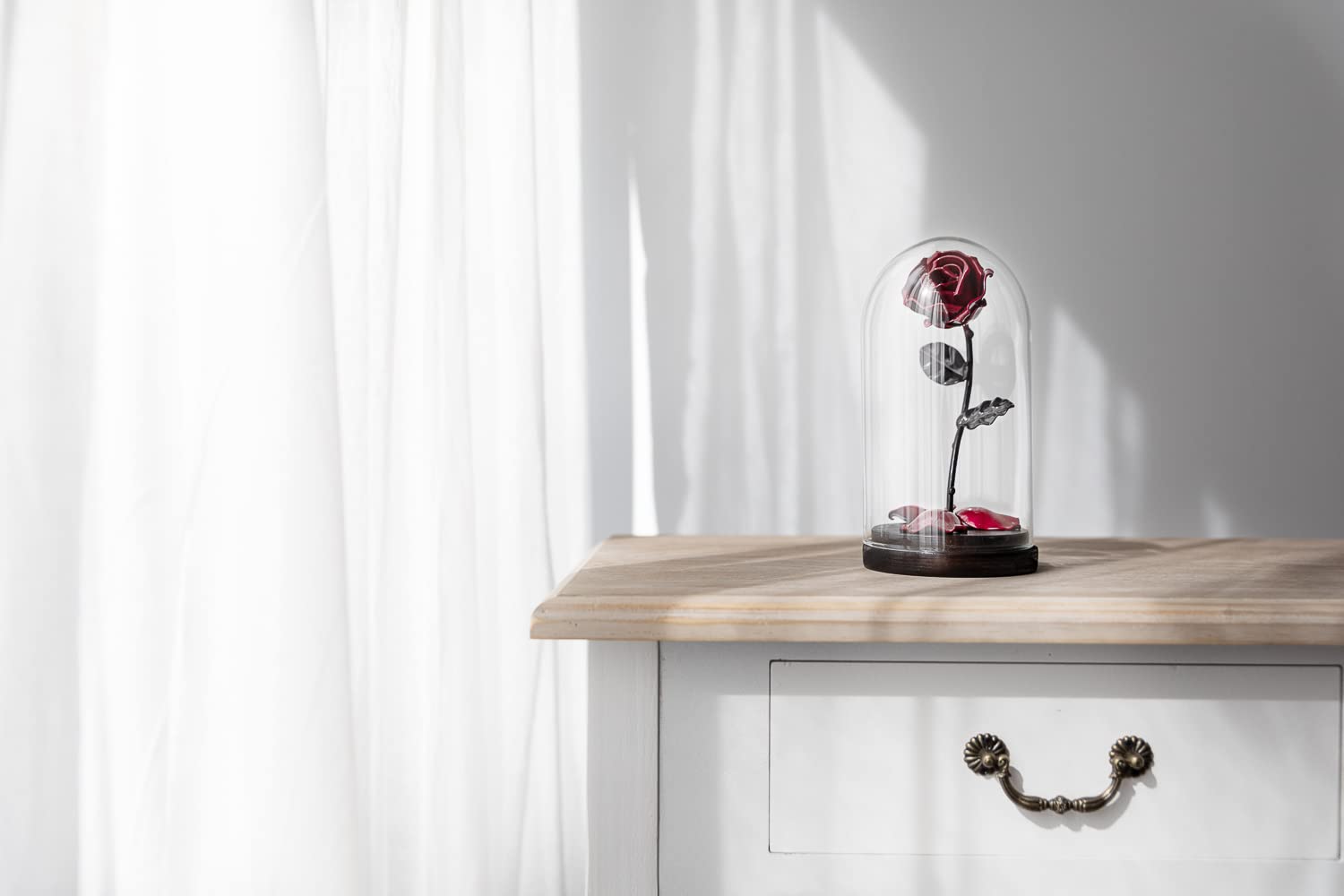 Forging Art Bcn Hand Forged Enchanted Rose in Beauty and the Beast Glass Dome - Gift of Valentine's Day, Mother's Day, 6th Year Wedding Anniversary