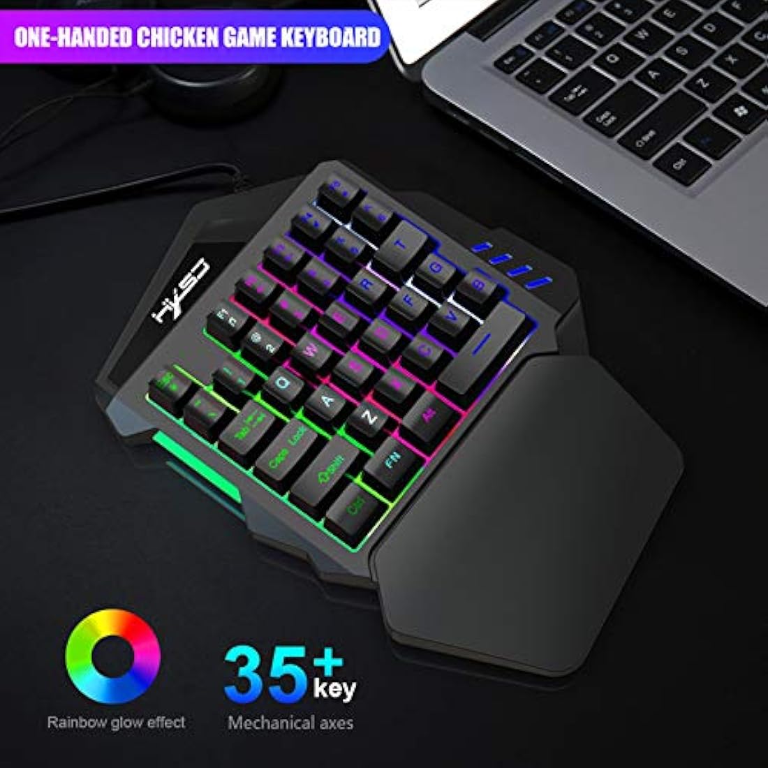 Docooler Single Handed Gaming Keyboard and Mouse Combo LED Backlight Wired Gaming Mouse with Breathing Light 5500 Movement Speed 7 Button from HXSJ