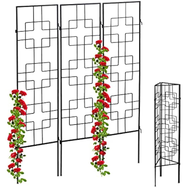 Relaxdays Metal Trellis, Set of 3, Push In, Support for Climbing Plants, Garden, Patio & Balcony, 122 x 30.5 cm, Black, Steel, 3er Pack
