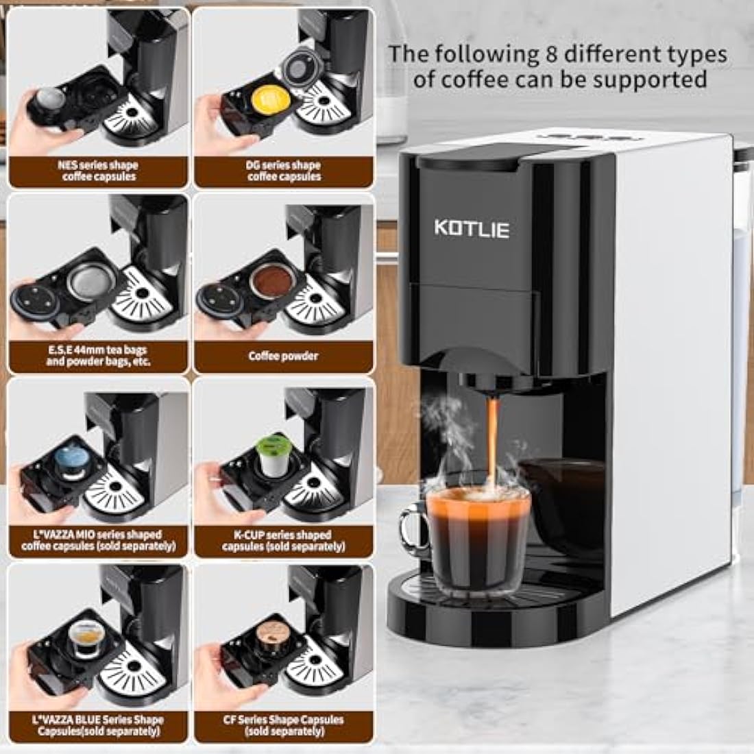 Espresso 4in1 Coffee Pods Machine for Nespresso Original/Dolce Gusto/Ground Capsule and ESE Coffee Pods,19 Bar Automatic Coffee Capsule Machine, AC-513K (BLACK)