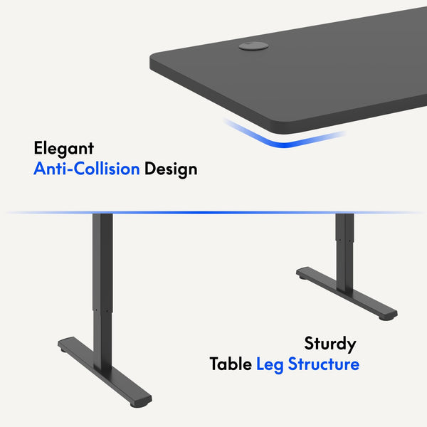 FLEXISPOT ONE PIECE Electric Standing Desk Height Adjustable Sit Stand Up Desk for Home Office with Memory Smart Pannel (100 * 60cm Black Frame+ Black Desktop)