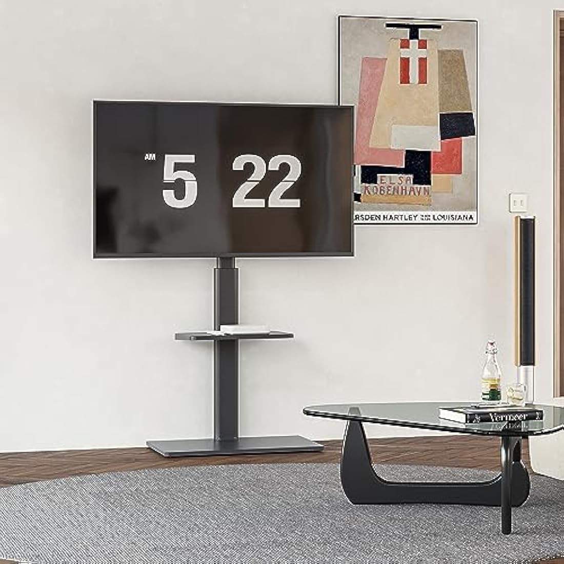 FITUEYES TV Floor Stand for 32 to 60 inch TVs, Floor Standing TV Stand with Adjustable Shelf, Swivel Bracket, Height Adjustable, Holds 30kgs, Max VESA 600x400mm Black