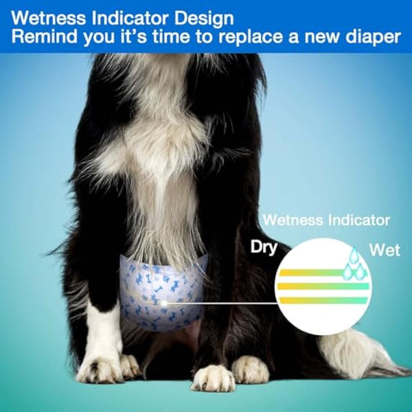 Pet Soft Dog Nappies - Super Absorbent Disposable Dog Wraps with Wetness Indicator, 50 Counts Incontinence Nappy Wraps (L-50 Count)