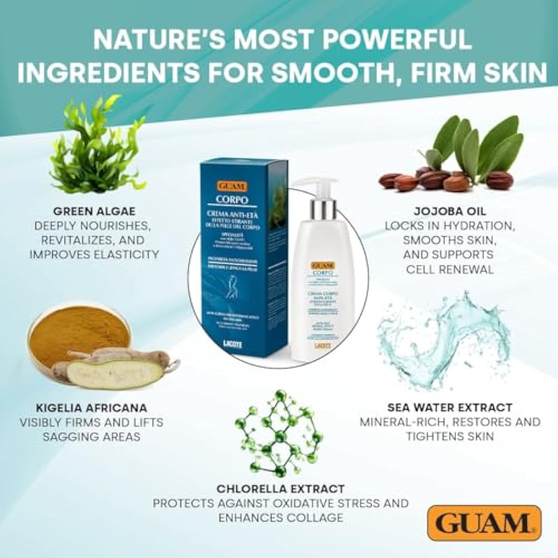GUAM Anti Cellulite Cream for Women with Green Algae & Jojoba Oil – 200ml Upper Arm & Inner Thigh Skin Firming Cream – Body Tightening Cellulite Remover Treatment – Anti-Inflammatory & Antibacterial