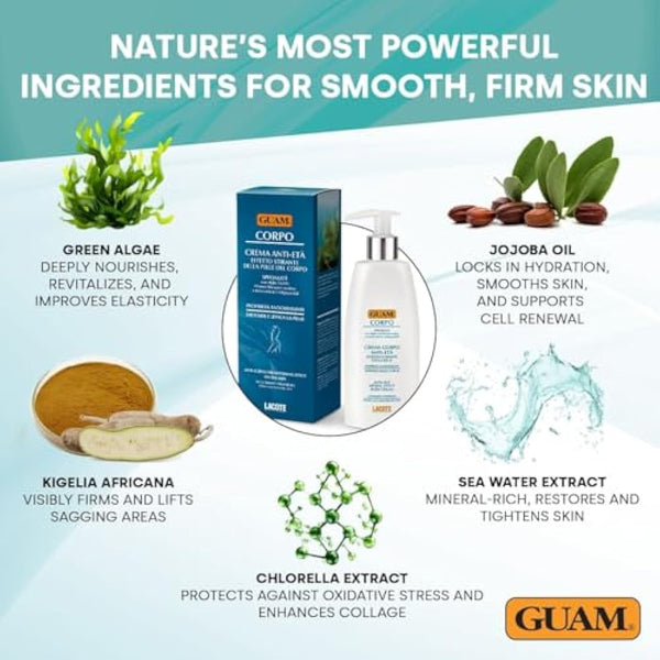 GUAM Anti Cellulite Cream for Women with Green Algae & Jojoba Oil – 200ml Upper Arm & Inner Thigh Skin Firming Cream – Body Tightening Cellulite Remover Treatment – Anti-Inflammatory & Antibacterial