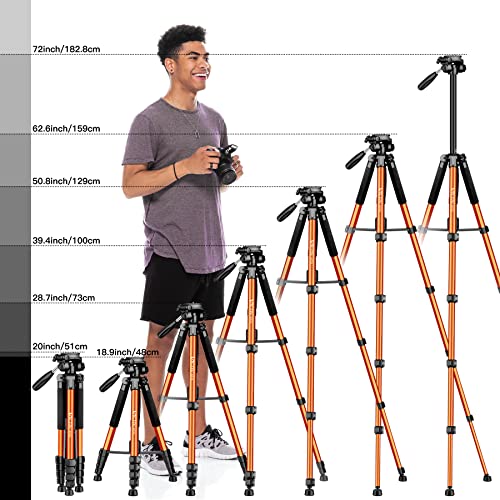 Victiv 72-inch Camera Tripod Aluminum Monopod T72 Max. Height 182cm- Lightweight and Compact for Travel with 3-way Swivel Head and 2 Quick Release Plates for DSLR Video Shooting - Black