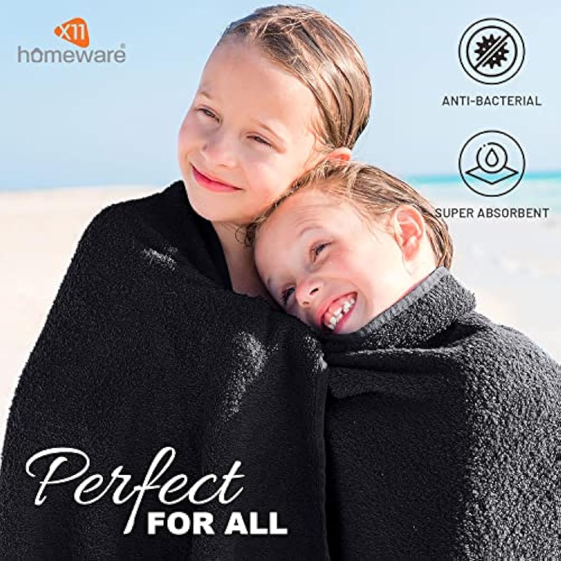 X11 Homeware Bath Towels Pack of 4 Egyptian Cotton Towel Set Highly Absorbent Soft Bathroom Towels Set of 4 Ring Spun Cotton Quick Dry Large Towels (Black)