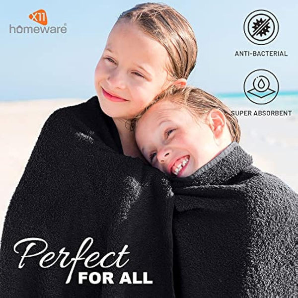 X11 Homeware Bath Towels Pack of 4 Egyptian Cotton Towel Set Highly Absorbent Soft Bathroom Towels Set of 4 Ring Spun Cotton Quick Dry Large Towels (Black)