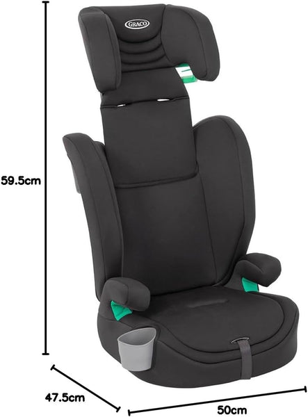 Graco Eldura R129 Harness Booster (76-145cm - 15 Months to Approx. 12 Years). Harness mode from 15 months to approx. 4 Yrs (76-105cm), Highback mode from approx. 3.5 to 12 yrs (105-145cm), Midnight