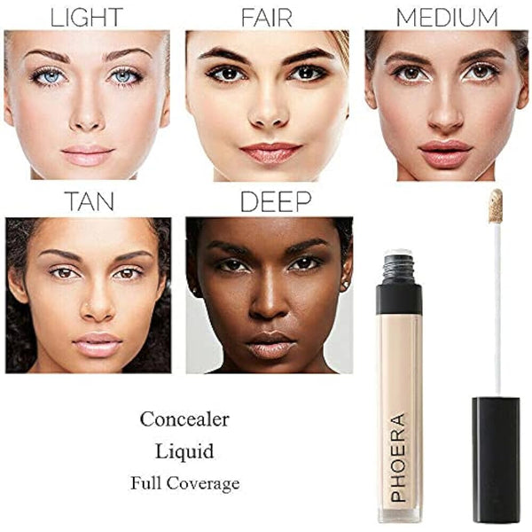 Phoera Full‑Coverage Matte Liquid Concealer – Waterproof, Oil‑Free Camouflage for Dark Circles, Acne Scars & Under‑Eye (108 - Amande)