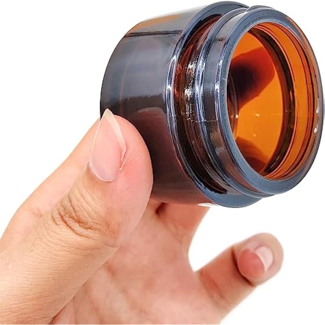 6 Pcs Amber Glass Jars, Refillable Small Glass Jars with Lids, 50ml Travel Pots for Storage Homemade Facial Cream Lotion Ointment