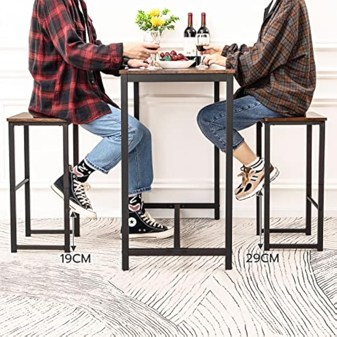HOOBRO Bar Stools, Set of 2 Bar Chairs with Different Height Pedals, Black Steel Frame, for Living Room, Dining Room, Kitchen, Industrial Design, Rustic Brown EBF34BY01G1