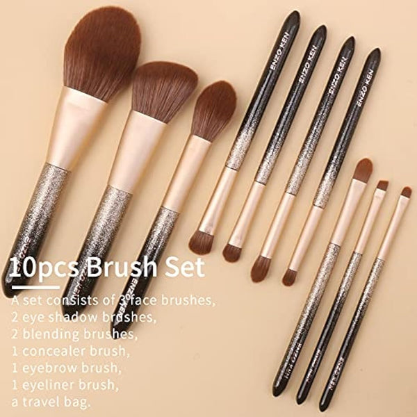 ENZO KEN Natural Hair Makeup Brush Set Professional, Sable Makeup Brushes Set with Case, Natural Hair Brushes Makeup Set, Glitter Make up Brushes Set Professional - ORRA, Black