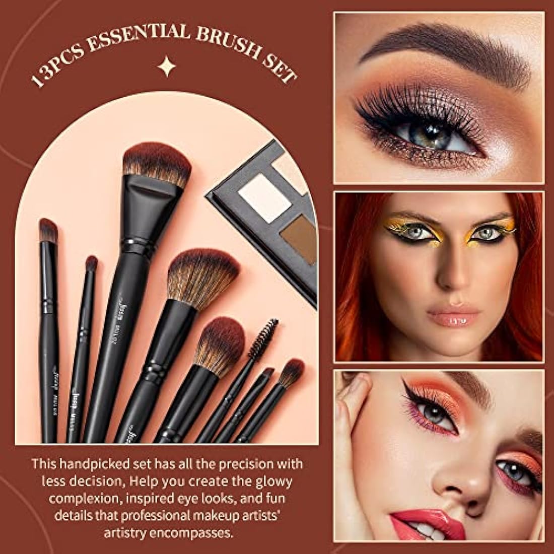Jessup Makeup Brushes Set 13pcs, Professional Vegan Foundation Powder Contour Blush Highlight Eyeshadow Blending Concealer Spoolie EyeLiner Brush, Phantom Black T300