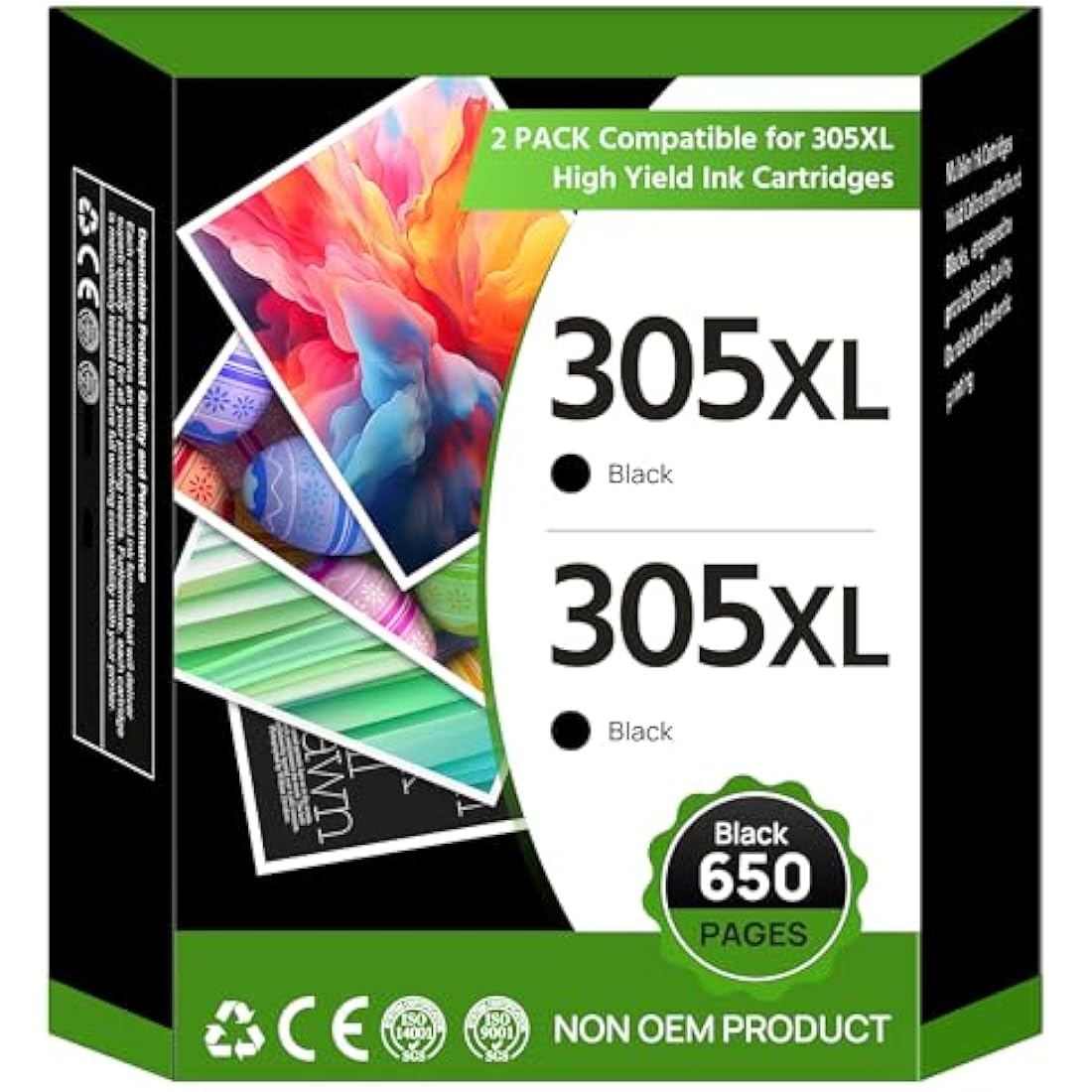 305XL Ink Cartridges Black Replacement for HP 305 Ink Cartridge,305 Printer Cartridges for HP DeskJet 2710 2720e 2722 2700 DeskJet Plus 4100 4120 Envy 6000 6020e Pro 6400 6430 Printer(2 Black)