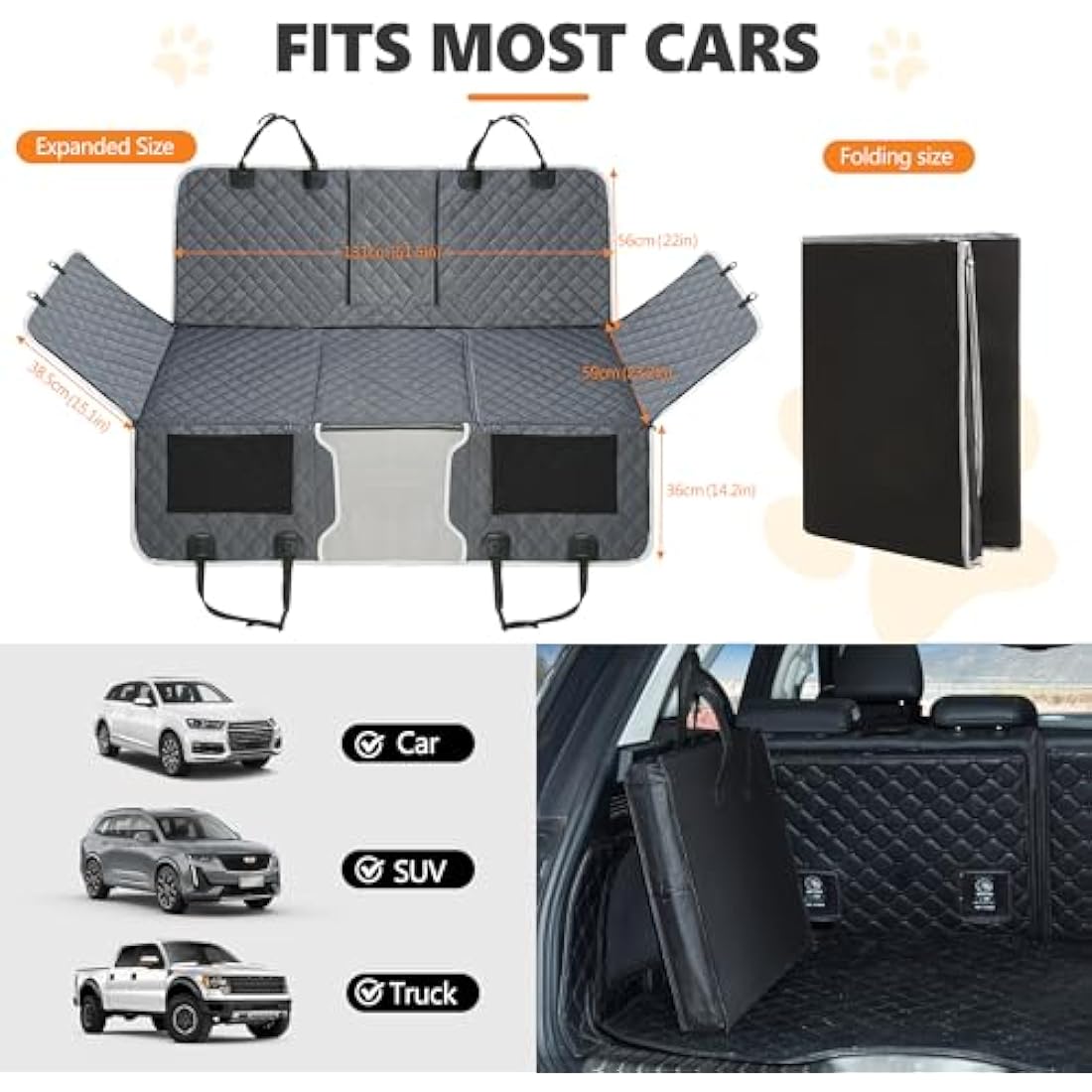 ANOSOSPECIAL Back Seat Extender,Dog Car Seat Cover,Waterproof Pet Hammock Travel Bed,Durable Camping Air Mattress,Non Inflatable Car Bed Mattress Easy Clean for SUV Truck (Grey)