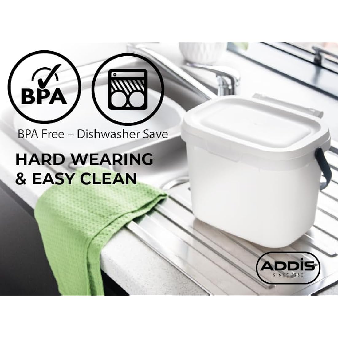 Addis Everyday Kitchen Food Waste Compost Caddy Bin, 4.5 Litre, Made from Recycled Plastic Eco Blue