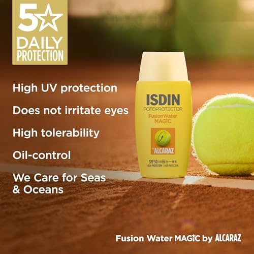 ISDIN Fotoprotector Fusion Water MAGIC by Alcaraz Facial Sunscreen with Ultralight Texture and Watery External Phase with Refreshing Effect, 50 ml