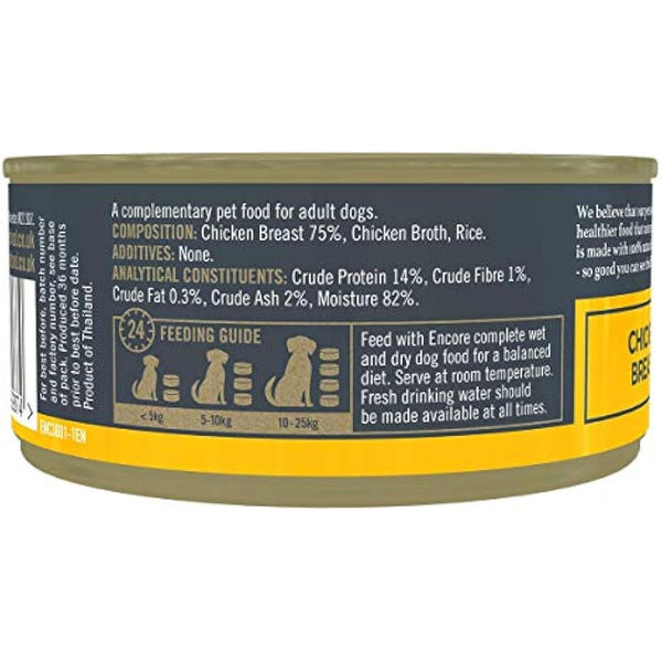 Encore 100% Natural Dog Food Tin 1x(12x156g) Chicken Breast with Rice, Pack of 12