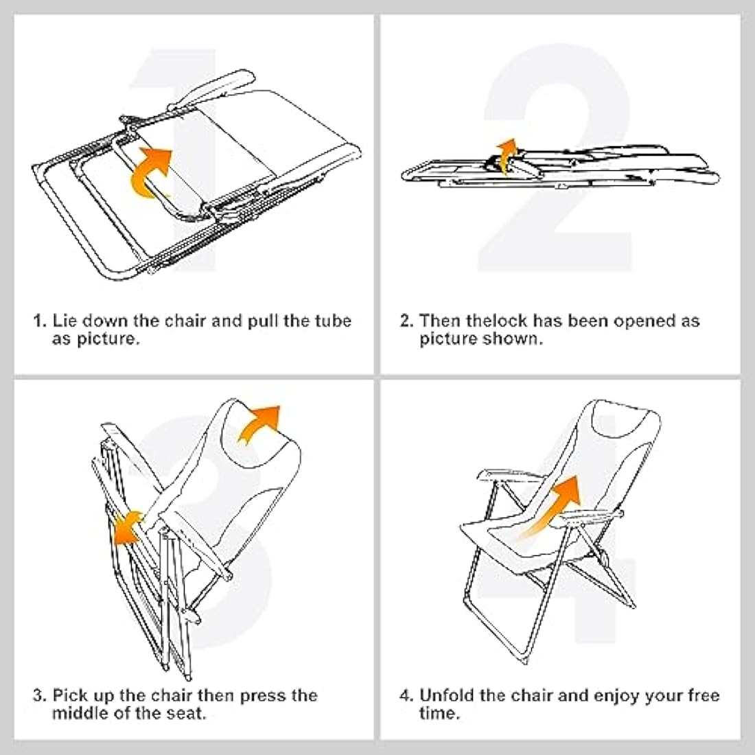 Homecall 30023 Folding garden camping chair with Olefin fabric UV protection water proof sponge padded grey backrest adjustable, 104.0 cm*70.0 cm*60.0 cm