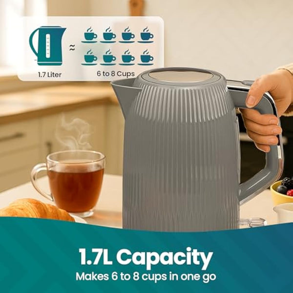 Innoteck Kitchen 1.7L Cordless Electric Kettle with Stainless Steel Body, BPA-Free Electric Kettle with Auto Shut-Off Safety & 360° Base Quiet Fast Boil Kettle for Tea and Coffee, Grey