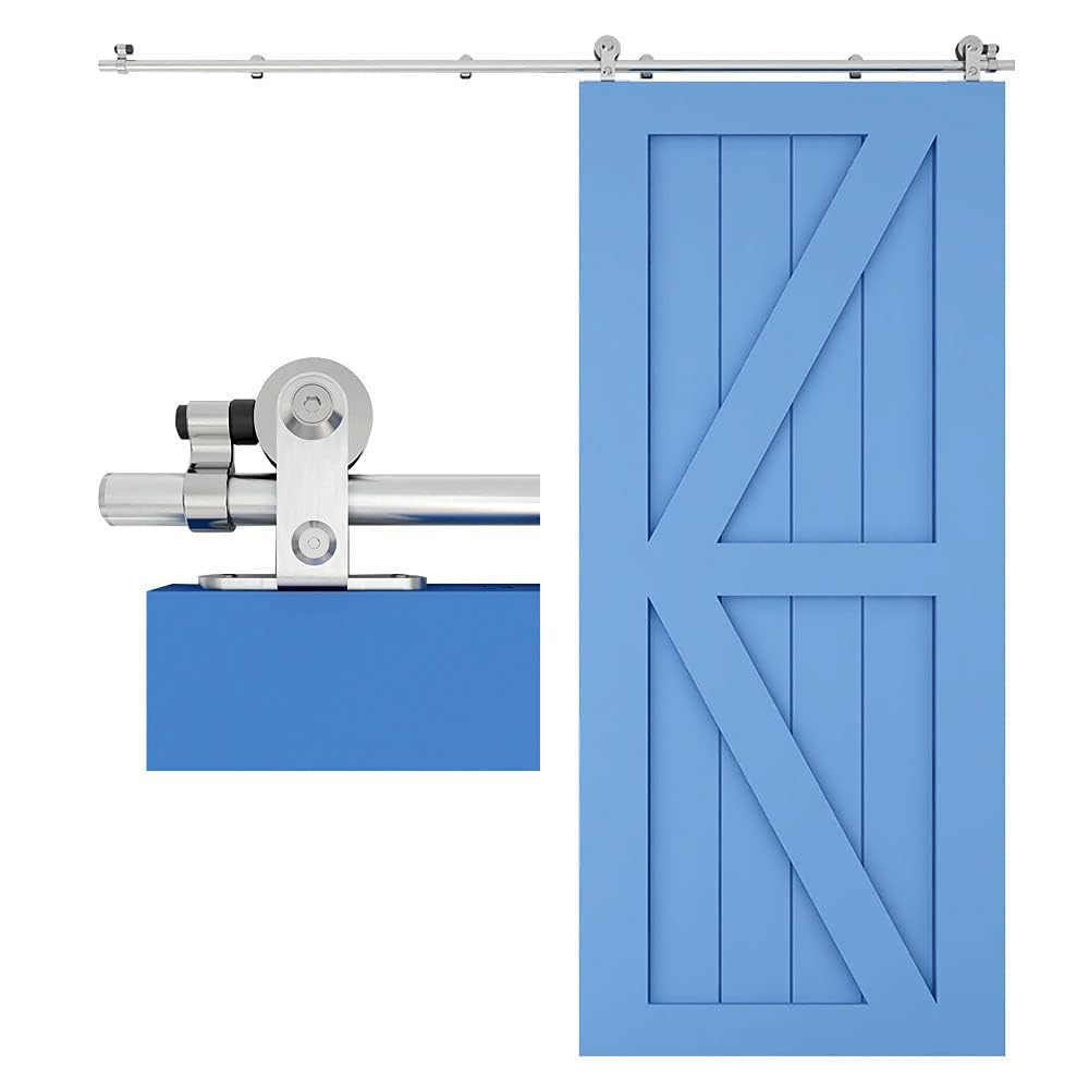 CCJH 200CM/6.6FT Stainless Steel Sliding Barn Door Hardware Kit Track Roller Closet Accessory for Single Door T Shape