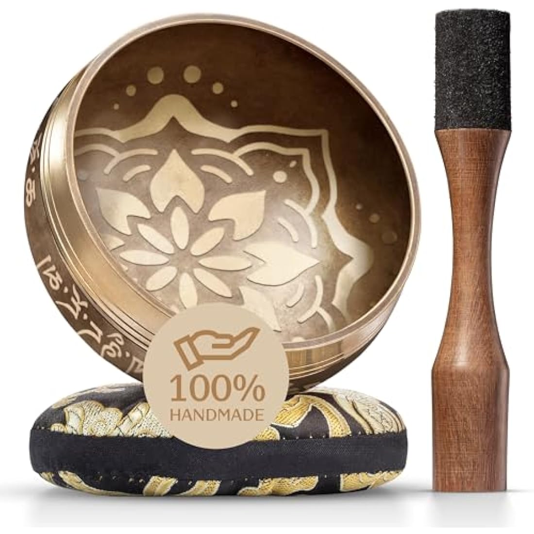 Handmade Tibetan Etched Singing Bowl Set – Sound Bowl & Meditation Bowl with Cushion, Mallet & Guide – Mindfulness Gift Ideas – Relaxation Instruments – Portable Meditation Kit