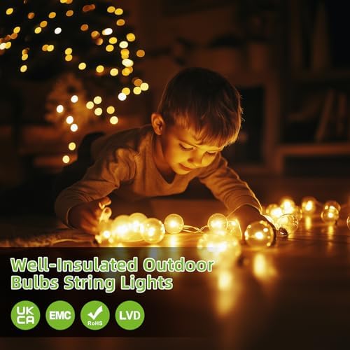 Kawaya Garden Lights Mains Powered 20M Outdoor Festoon Light with 30+2 LED Globe Bulbs Shatterproof Waterproof IP65 String Lights for Gazebo Patio Festival Party Balcony Wedding