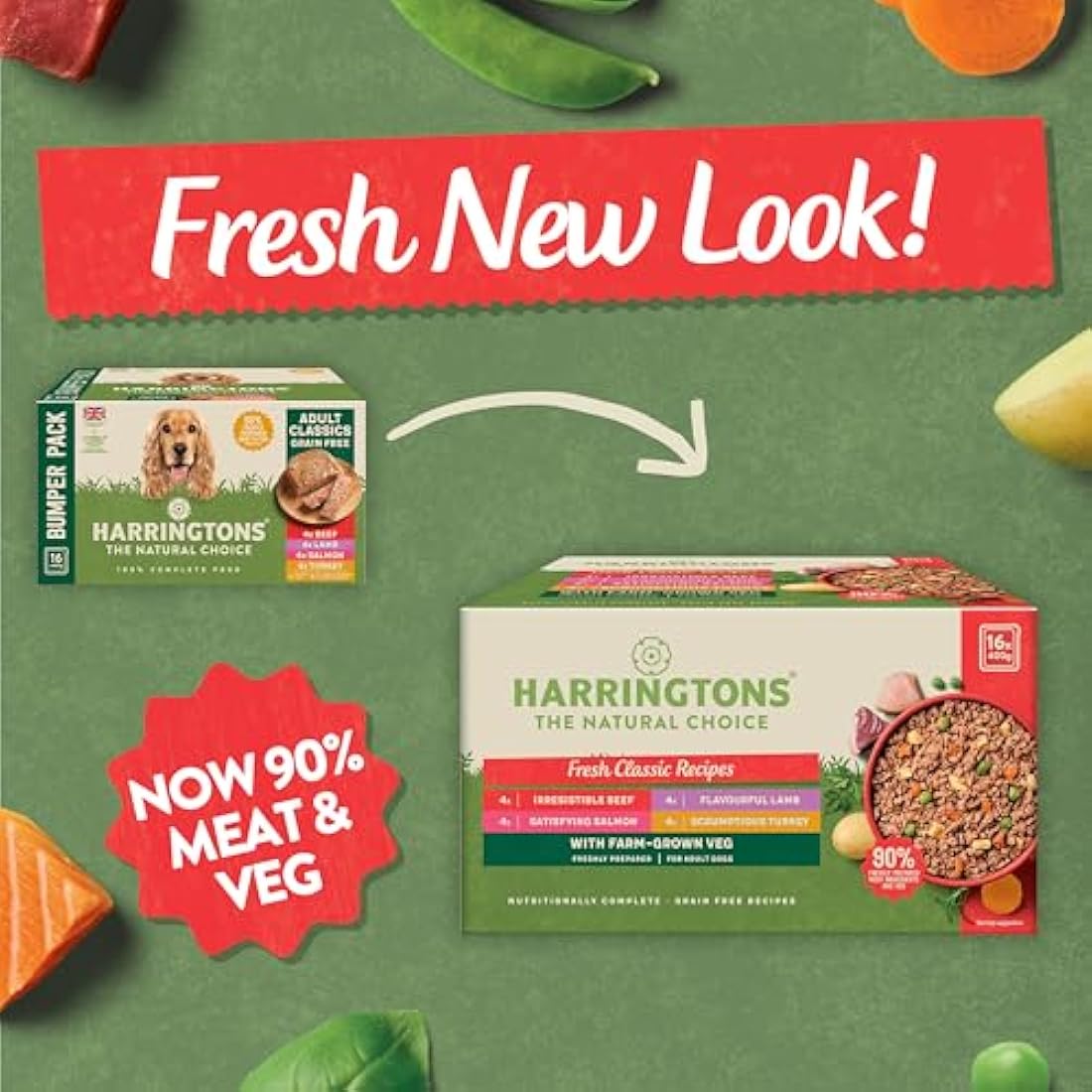Harringtons Complete Wet Tray Grain Free Hypoallergenic Adult Dog Food Classics Bumper Pack 16x400g - Turkey, Lamb, Beef & Salmon - Made with All Natural Ingredients (Packaging may vary)