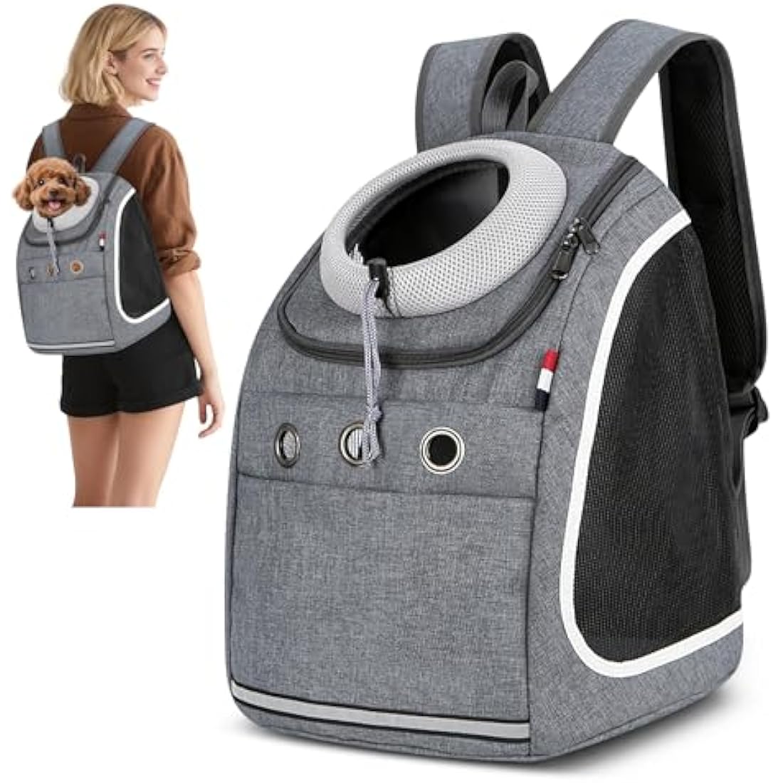ALLSOPETS Dog Backpack Portable Cat Carrier Bag Travel Pet Backpack for Small Dog Cats Breathable Dog Rucksack Pet Carrying Bag for Travel Hiking Camping Outdoor (Dark Gray)