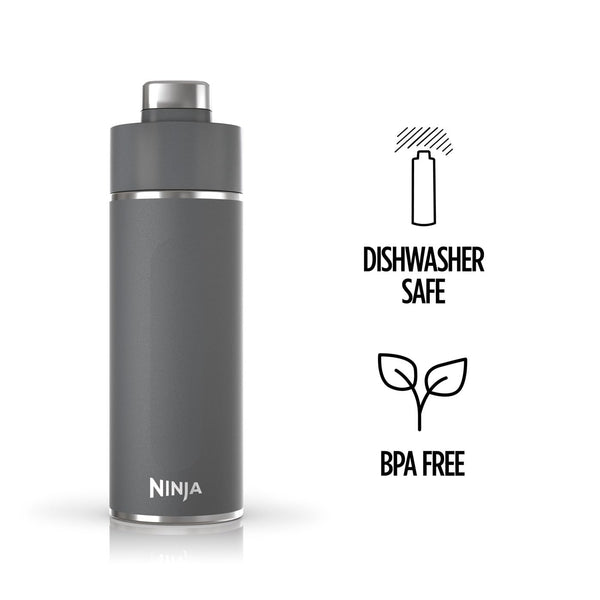 Ninja Thirsti Water Bottle and Flask 709 ML With Leak-Proof Lid, Designed For Carbonated, Hot & Cold Drinks, Ideal For Travel & Sports, Triple Insulated, Stainless Steel Bottle, Black, DW2401EUUKBK