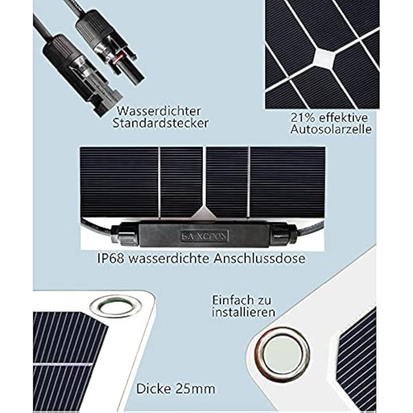 200W Flexible Solar Panel Kit Monocrystalline Solar Charge with 20A Controller USB Output to Charge 12V Batteries (Vented AGM Gel)-for Motorhome, Caravan, Camper, Boats, Roofs