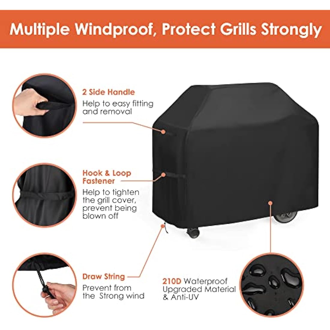 BBQ Cover Heavy Duty Large Waterproof, 3-4 Burner Gas BBQ Covers, Outdoor Barbecue Grill Cover PVC Coating Dust Protection, UV Protection with Storage Bag(145 x 61 x 117CM)