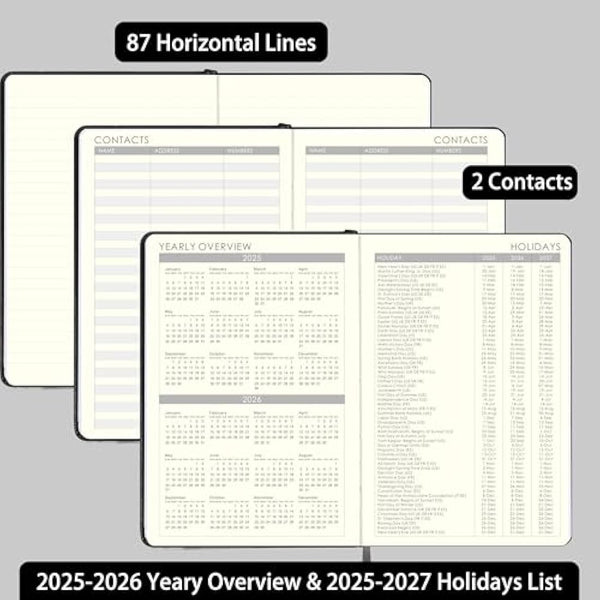 Academic Diary 2025-2026 - Diary 2025-2026 A5 Week to View from July 2025 to June 2026, 14.6 X 21 cm, A5 Premium Thicker Paper with Pen Holder, Inner Pocket and 88 Notes Pages, black