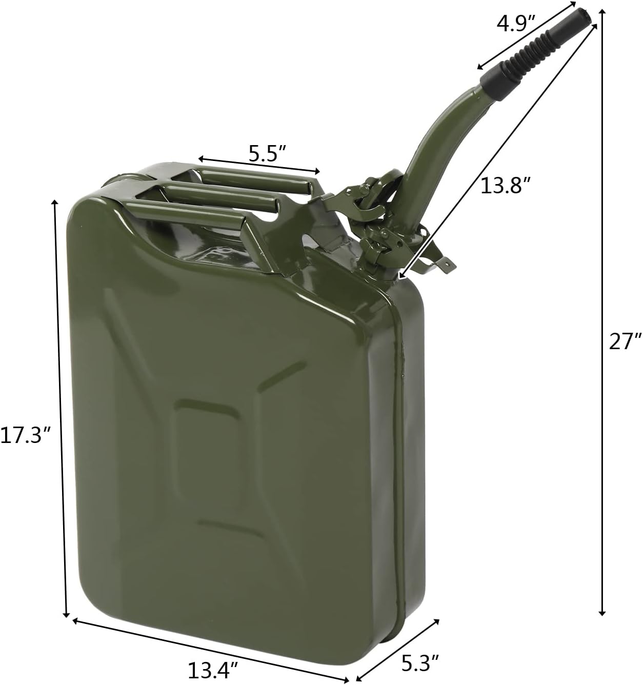 Karlhome 20 Litre 5 Gallon Metal Gas Can Fuel Tank Can Petrol Diesel Storage Can Portable with Spout System, for Automobile Vehicle Off Road Emergency Supply, Green