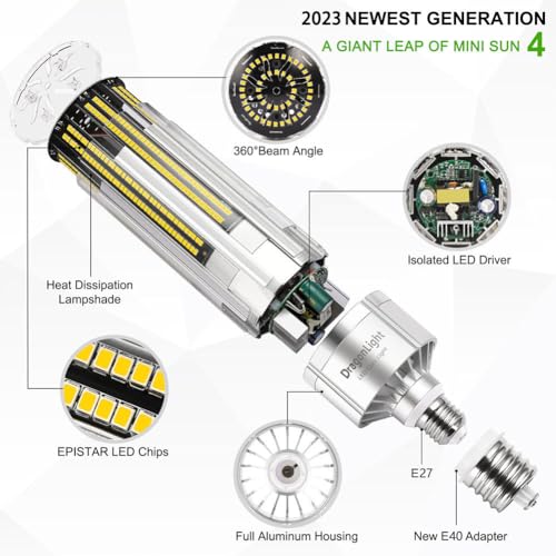DragonLight Newest 120W Commercial Grade Corn LED Light Bulb Fanless (400 Watt MH/HPS Replacement) E27/E40 Large Mogul Base LED Lamp 5000K Daylight