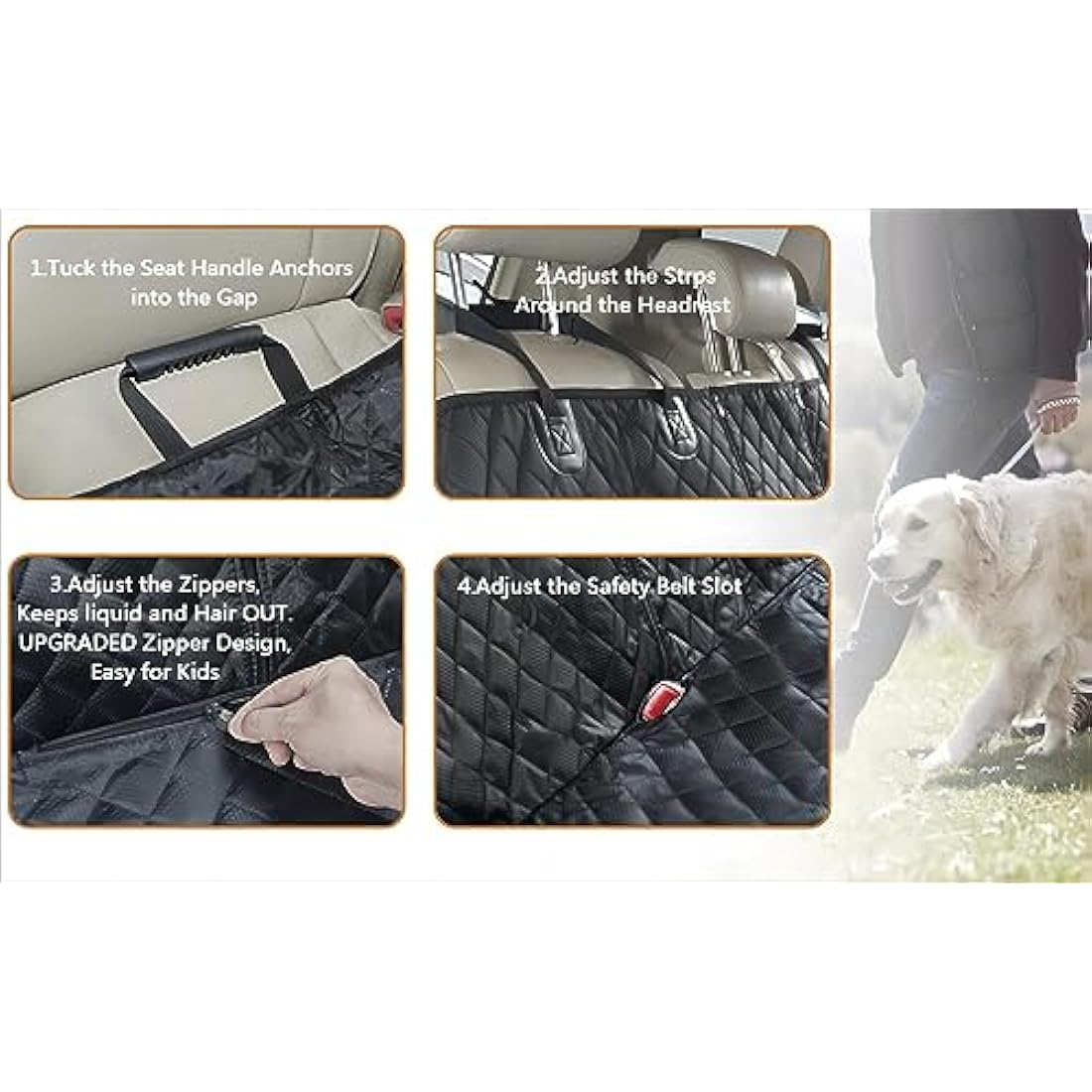 ANOSOSPECIAL Dog Car Seat Cover for Back Seat Cover for Kids ISOFIX with Dog Seat Belt Non Stick Fur Car Seat Protector for Dogs Nonslip Water Proof Durable for Truck SUV（Black ISOFIX-Large）