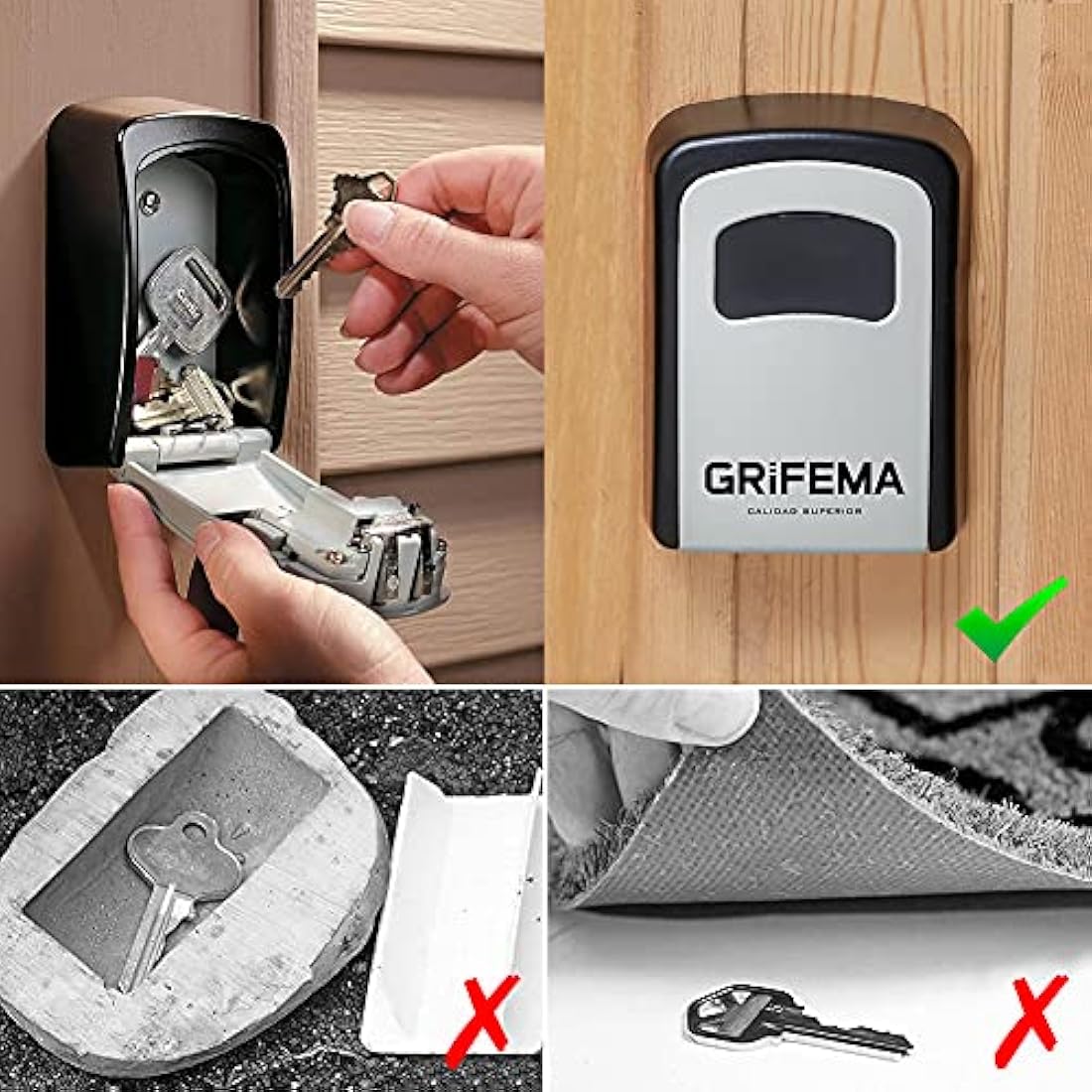 GRIFEMA GA1003 Key Safe Wall Mounted, Large Capacity Key Lock Box Outdoor,Waterproof Key Safe Box with 4 Digit Combination, Key Lock Cabinet for Spare House Keys, With Slide Cover, Gray, Medium Size