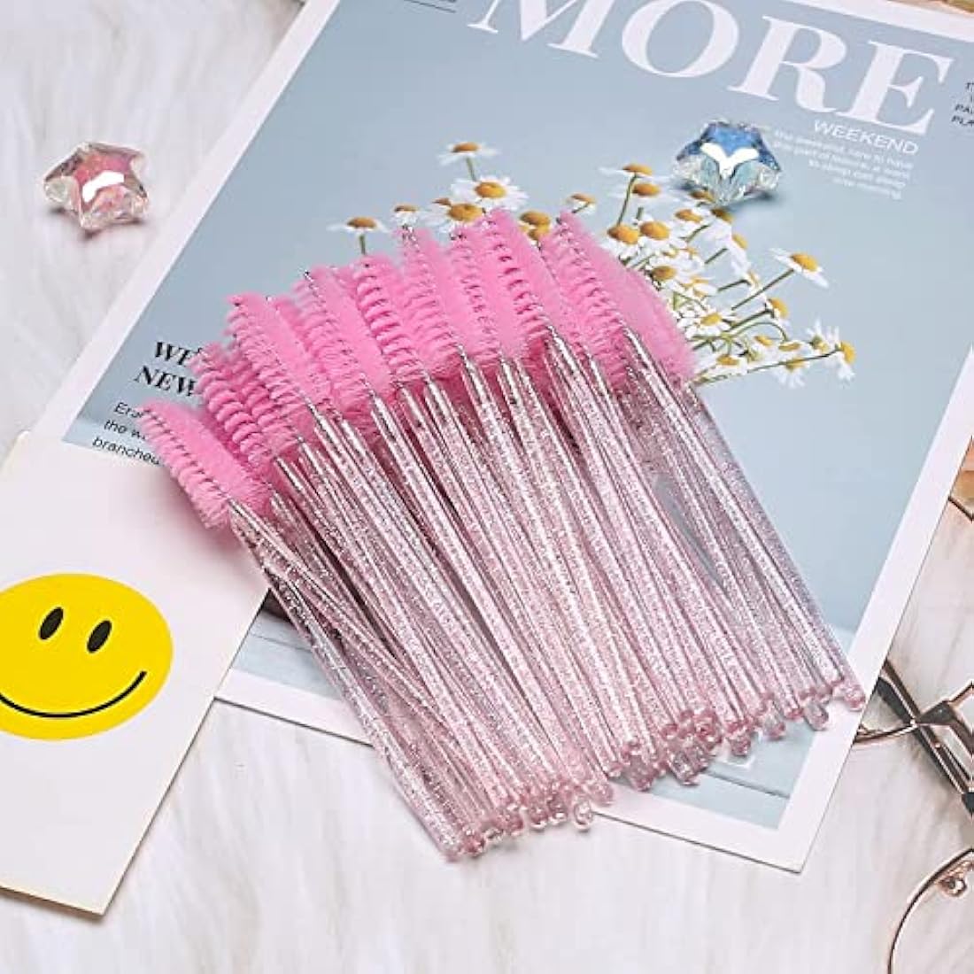 Disposable Eyelash Brushes Mascara Wands Eye Lash Eyebrow Applicator Cosmetic Makeup Brush Tool Kits (100PC, crystal pink)