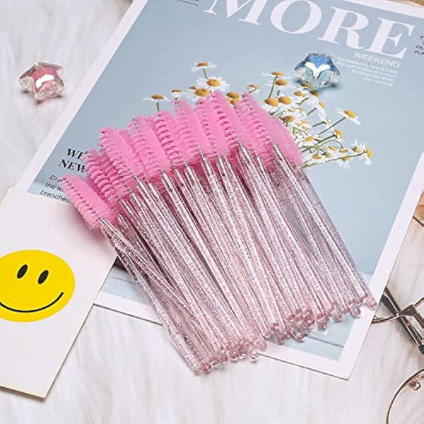 Disposable Eyelash Brushes Mascara Wands Eye Lash Eyebrow Applicator Cosmetic Makeup Brush Tool Kits (100PC, crystal pink)