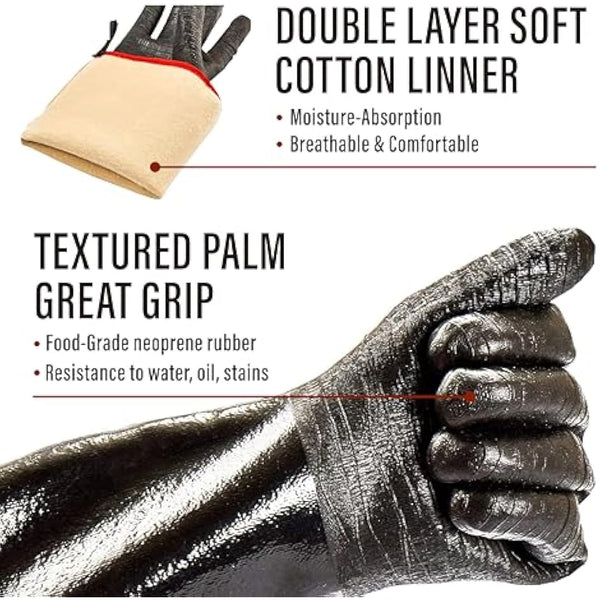 RAPICCA BBQ Gloves,14IN 932℉ Heat Resistant For Grill/Smoker/Cooking/Pit/Barbecue,Textured Palm Handle Greasy Food on Your Fryer/Grill/Oven Without Slip,Waterproof,Oil Resistant,Very Easy to Clean(XL)