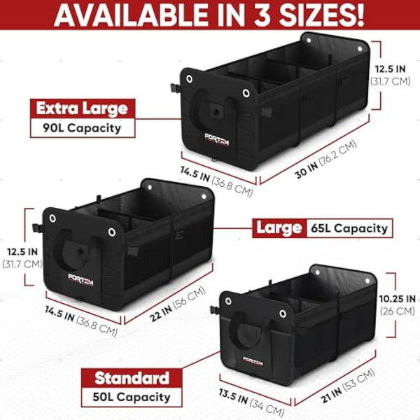 FORTEM Car Boot Organiser, Car Boot Tidy, Car Boot Storage, Collapsible Multi Compartment Car Organiser, Non Slip Bottom, Adjustable Securing Straps, Soft Cover (2 Compartments, Red)