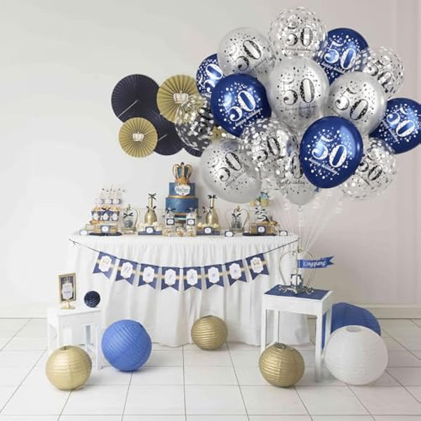 Happy 50th Birthday Balloons Navy Blue Silver, 15 Pieces 50th Birthday Decorations for Men, Blue Silver 50th Party Balloons for Him Age 50 Years Old 50th Birthday Party Decor Celebration Supplies