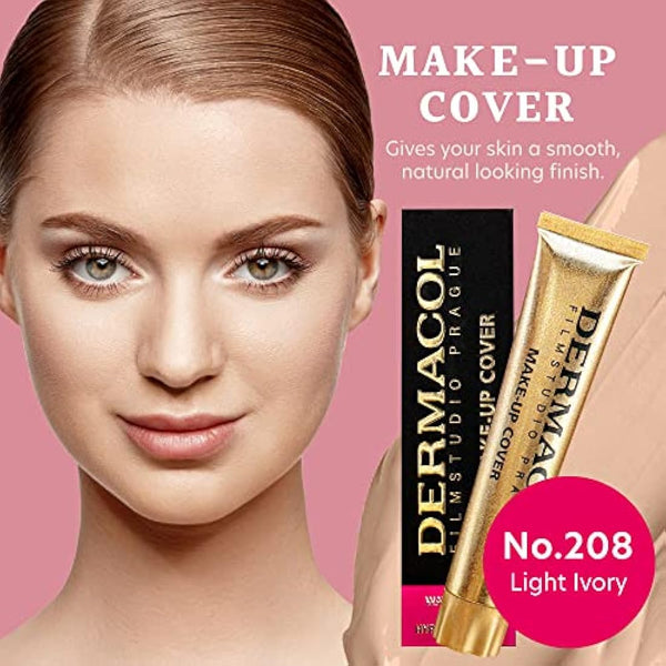 Dermacol - Full Coverage Matte Foundation with SPF 30, Waterproof Foundation for Oily Skin, Acne, & Under Eye Bags, Long-Lasting Makeup, 30g - Shade 208