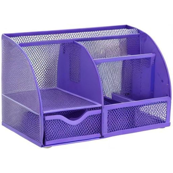 EXERZ Desk Organiser/Mesh Desk Tidy Caddy/Pencil Holder Multifunctional with 7 Compartments - Purple
