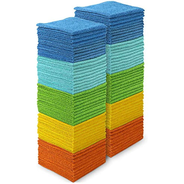 AIDEA Microfibre Cloth Pack of 100, Multifunctional Reusable Microfibre Cleaning Cloth, Lint Free Streak Free Washable Cloth Duster for House, Kitchen, Car, Motorbike,Windows 30 x 30 cm
